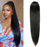 Black Brazilian Remy human hair drawstring ponytail extension with clips, straight 14–26 inch, 150g, 1 piece