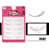 Set of 10 pairs of HSF Marketplace false eyelashes with clear bands, wispy design, and small flame under-eye style for Korean makeup or cosplay.