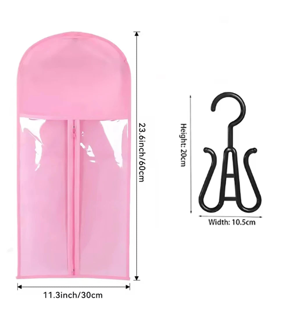 1/2Set Wig Storage Bag With Hanger Hair Bags With Plastic Hanger for Hair Black Wig Organizer Hangers For Multiple Wigs