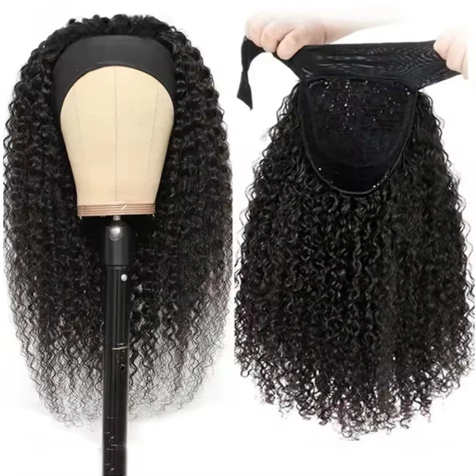 Frizira kinky curly headband human hair machine wig for Black women, natural Indian hair texture