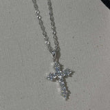 Crystal zircon cross pendant necklace for women in silver by HSF Marketplace