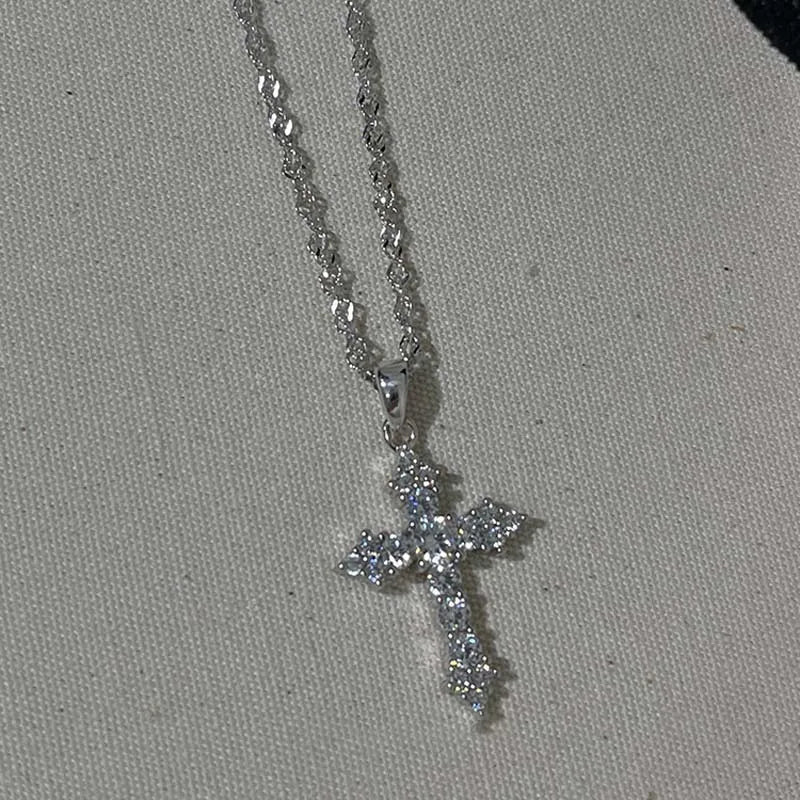 Crystal zircon cross pendant necklace for women in silver by HSF Marketplace
