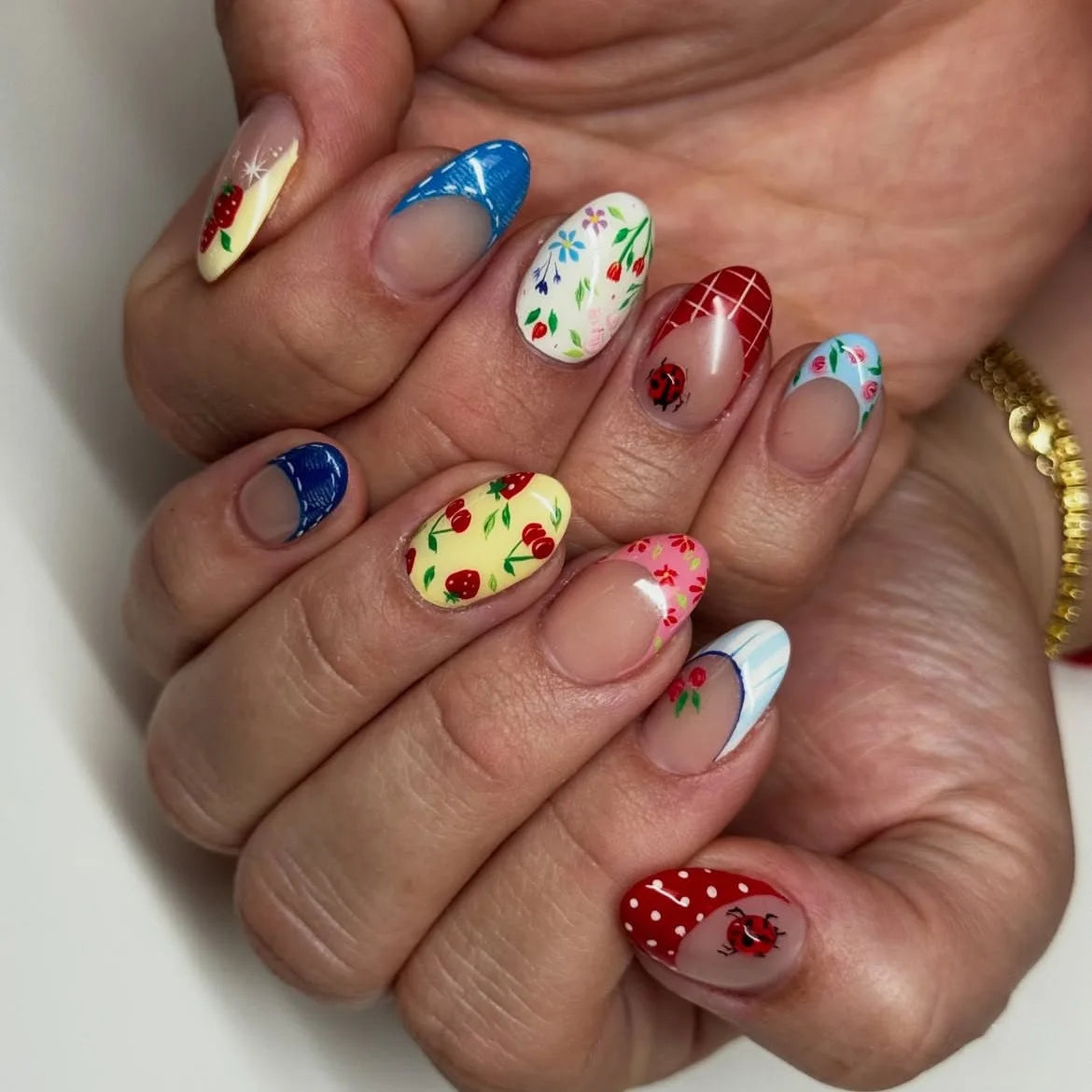 24-piece black polka dot press-on false nails, short round French tip design by HSF Marketplace