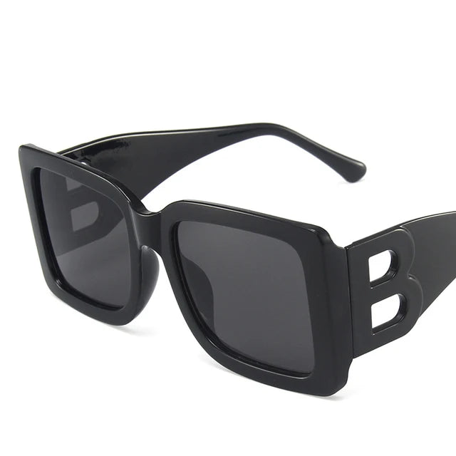 Black luxury brand women's sunglasses with square retro design, UV400 protection, trendy stylish eyewear by HSF Marketplace.