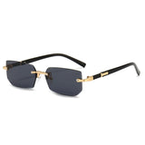 Rimless rectangular sunglasses by HSF Marketplace with small sun lenses, stylish for women and men, ideal for travel and fashion.