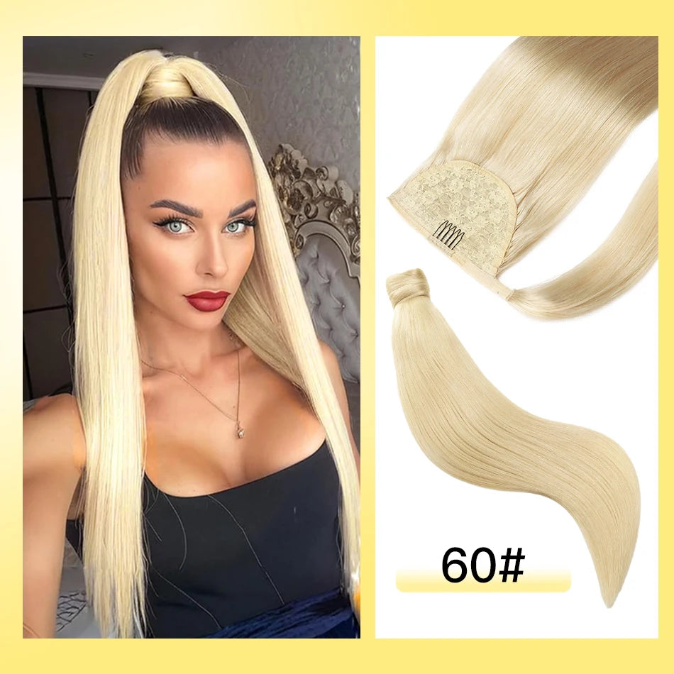 Yelo Ponytail Human Hair 14-18" Highlight Ponytail Extensions 100% Real Human Ponytail Hair Extensions 60g/Set For Women