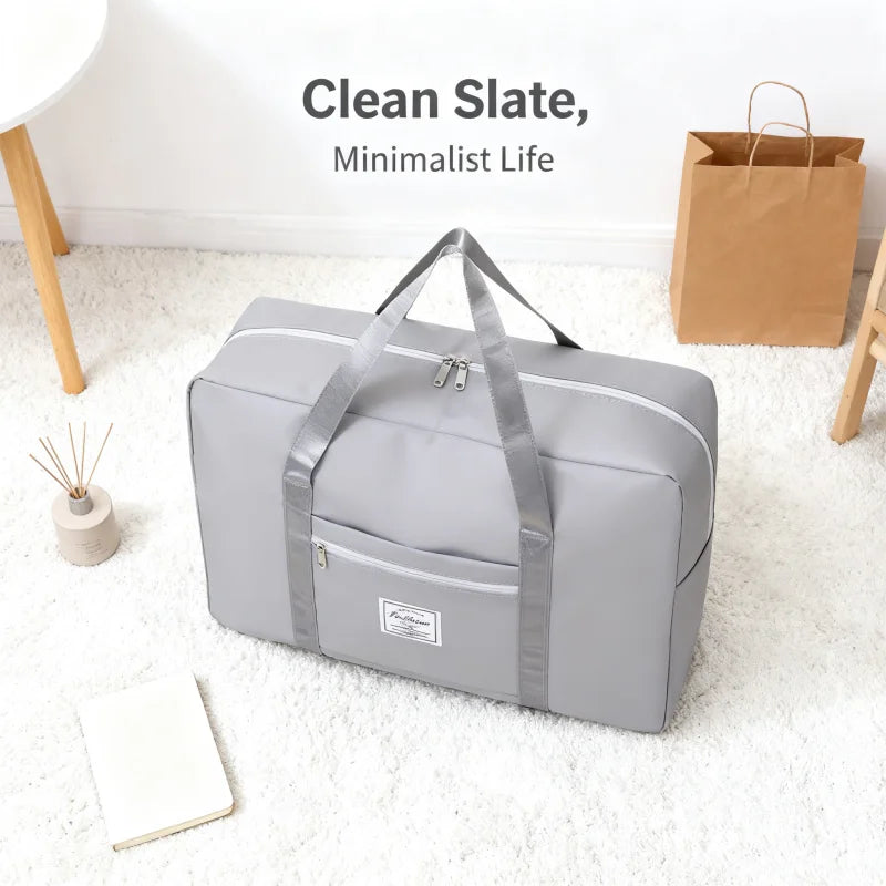 Foldable HSF Marketplace storage tote bag, multi-purpose travel organizer with handles, ideal for closet organization and trips.