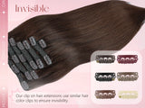 DIYOMO natural black straight PU clip-in hair extensions, 100% human hair with seamless invisible wefts