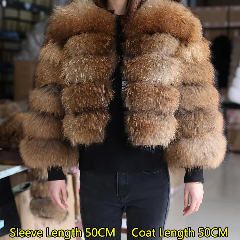 Women's luxury thick real raccoon fur coat in plus sizes by HSF Marketplace