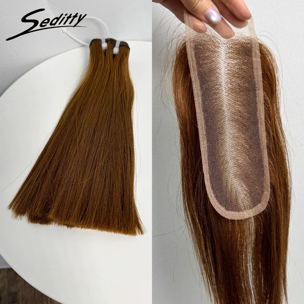 6-10 inches Hair Double Drawn Straight Hair Bundles Hair Extensions with 2X6 transparent Lace Closure 100% Human Hair Bundles