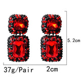 Vintage Costume Jewelry Party Accessories Gunblack Chunky Gray Black Crystal Rhinestone Square Statement Earrings for Women