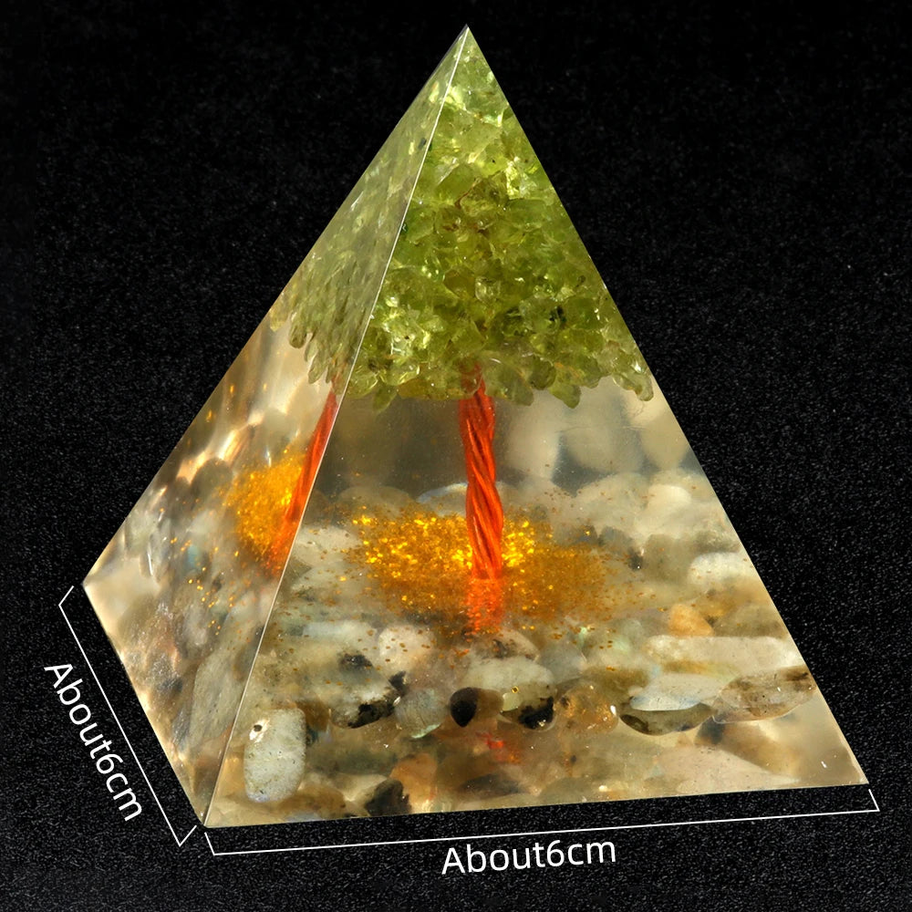 Orgonite Pyramid Tree of Life Natural Stone Healing Crystal Amethyst Energy Generator Reiki Chakra Meditation Tools Room Decor
