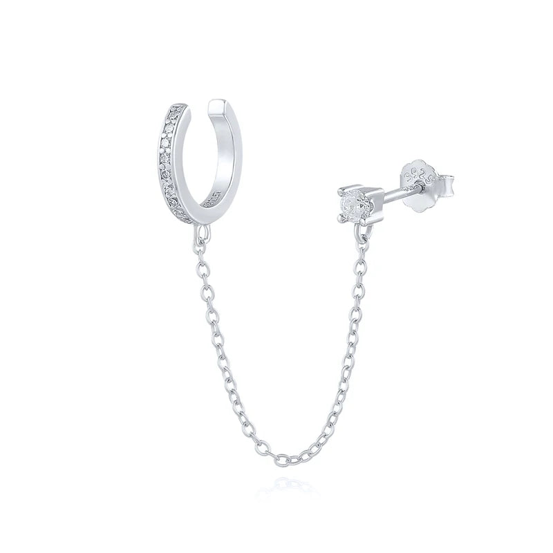 ROXI 925 sterling silver zircon double-layer clip earring, one-piece no-piercing jewelry for women