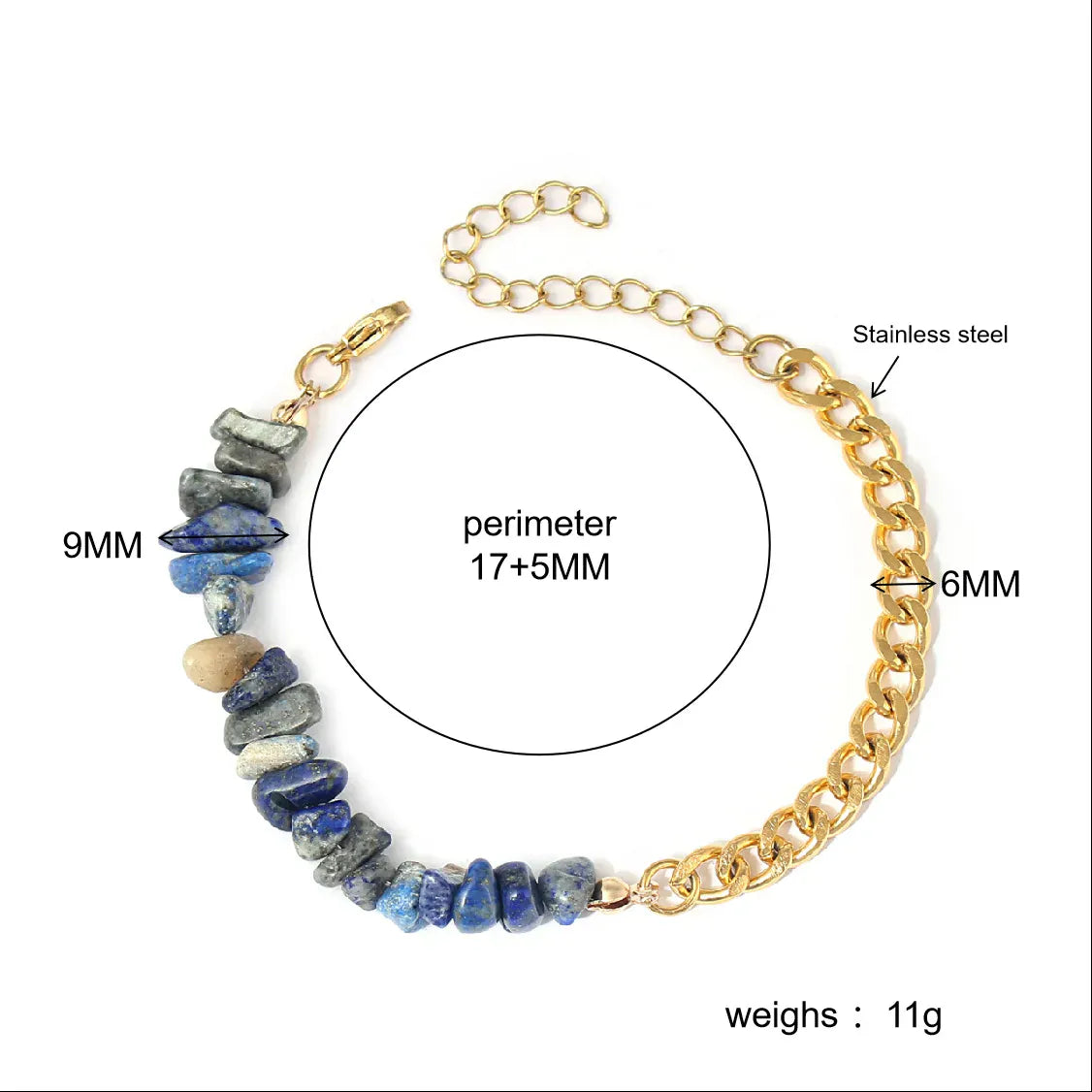 Natural stone and metal spliced AB chain bracelet Natural stone crystal stainless steel bracelet Beads Chain Bracelet jewelry