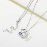 Sterling silver cat pendant necklace for women featuring cute animal design, perfect as a birthday gift or fashionable jewelry.