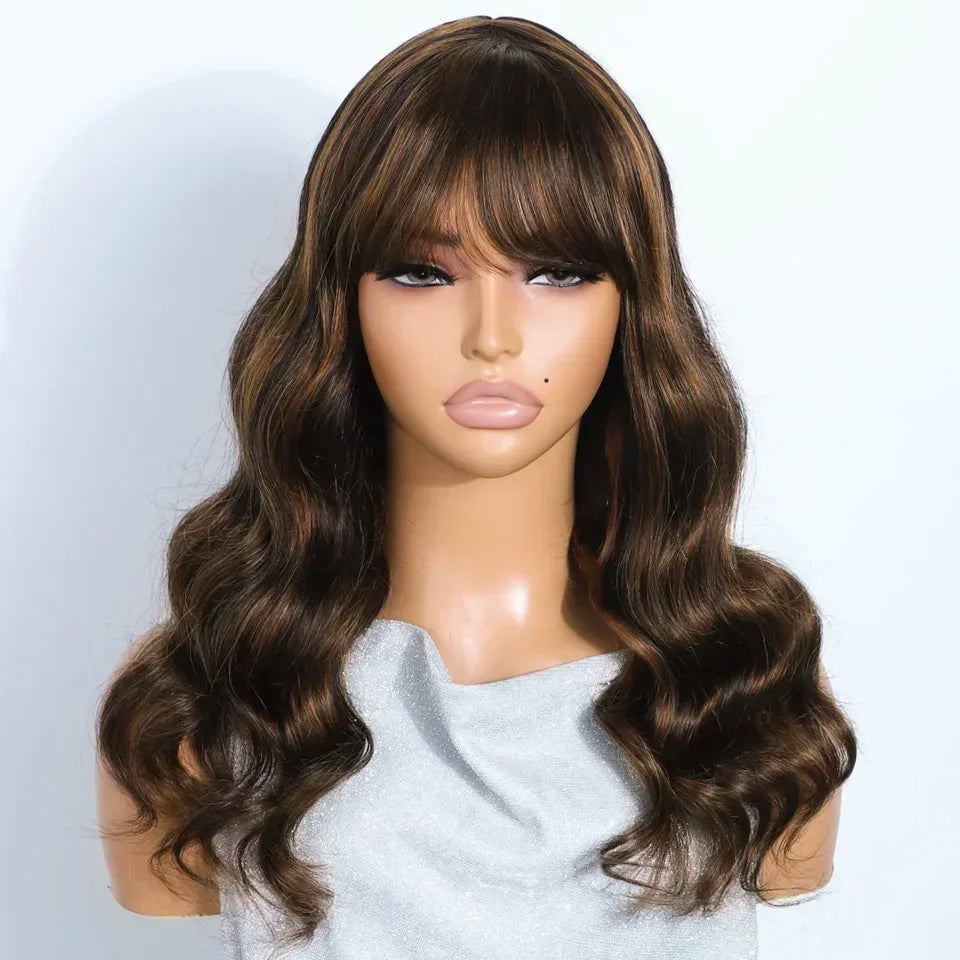 180D ombre blonde body wave human hair wig with bangs by HSF Marketplace