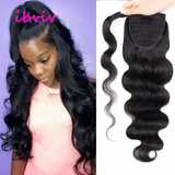 HSF Marketplace straight human hair ponytail extension, wrap-around Remy ponytail in long length.