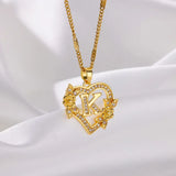Gold heart initial letter necklace for women with stainless steel chain featuring A-Z alphabet pendant, birthday jewelry gift