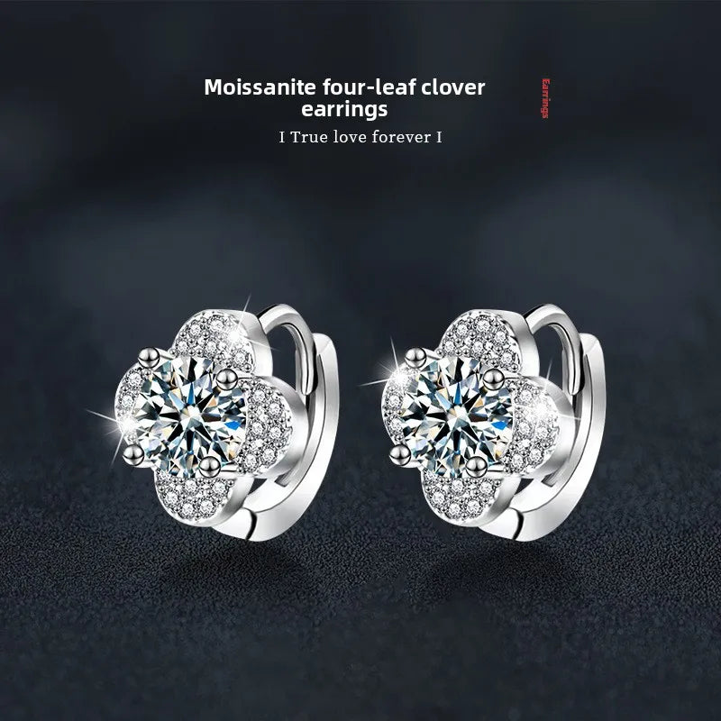 1Ct D-Color Moissanite Clover Earrings in S925 Sterling Silver - Elegant Four-Leaf Jewelry for Women