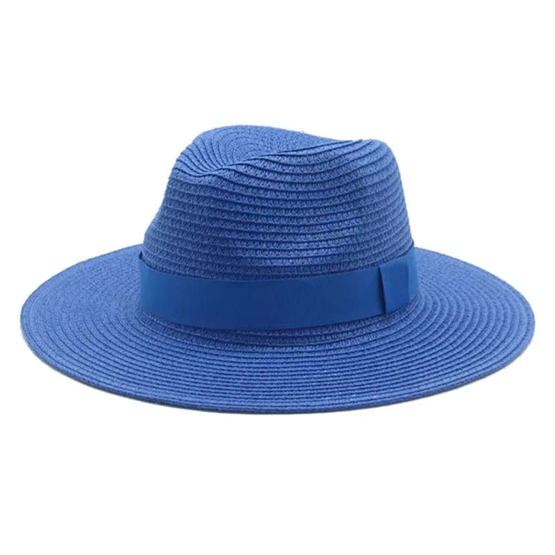 Women's black ribbon Panama straw hat for spring and summer sun protection by HSF Marketplace