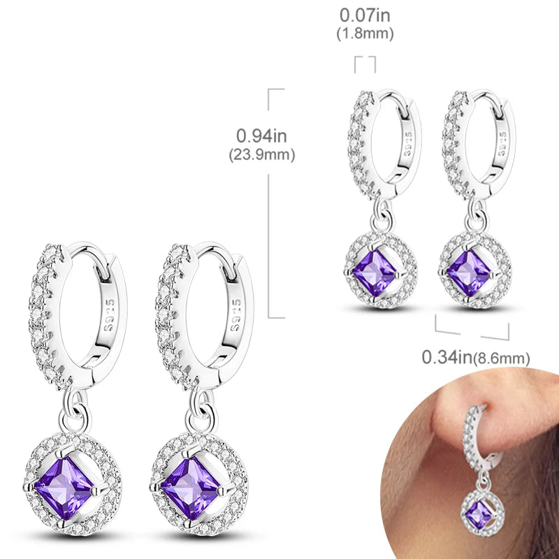 925 sterling silver hoop earrings with zirconia accents, hypoallergenic jewelry for women and girls