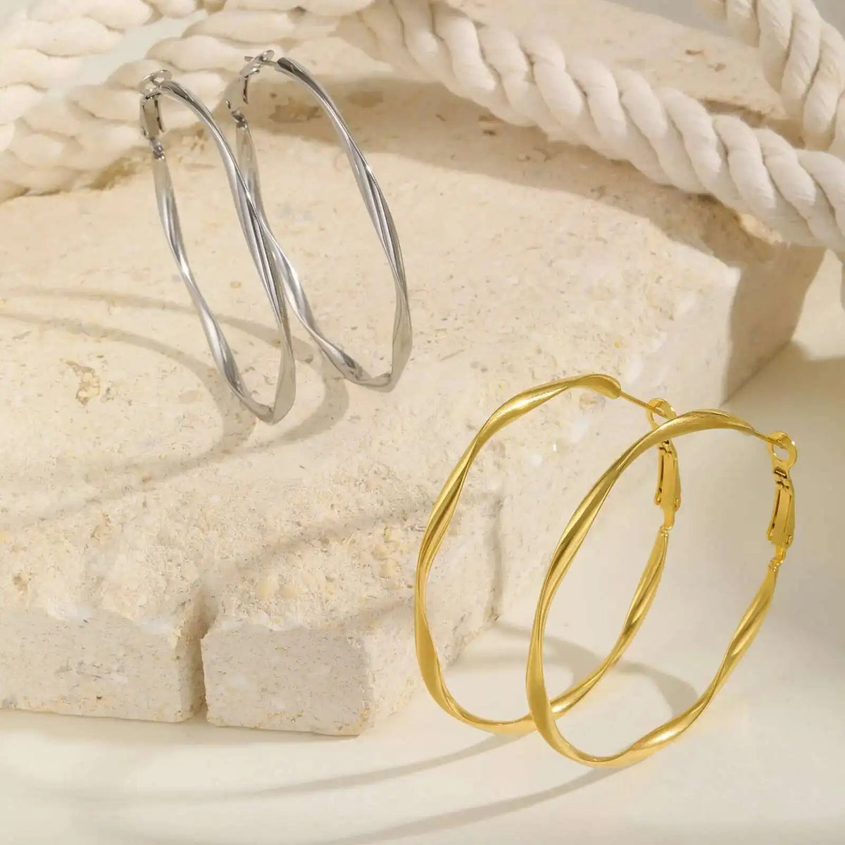 Stainless steel twist circle hoop earrings for women by HSF Marketplace