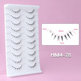 10 pairs of HSF Marketplace false manga bottom eyelashes with clear bands, wispy small flame design for Korean makeup and cosplay.
