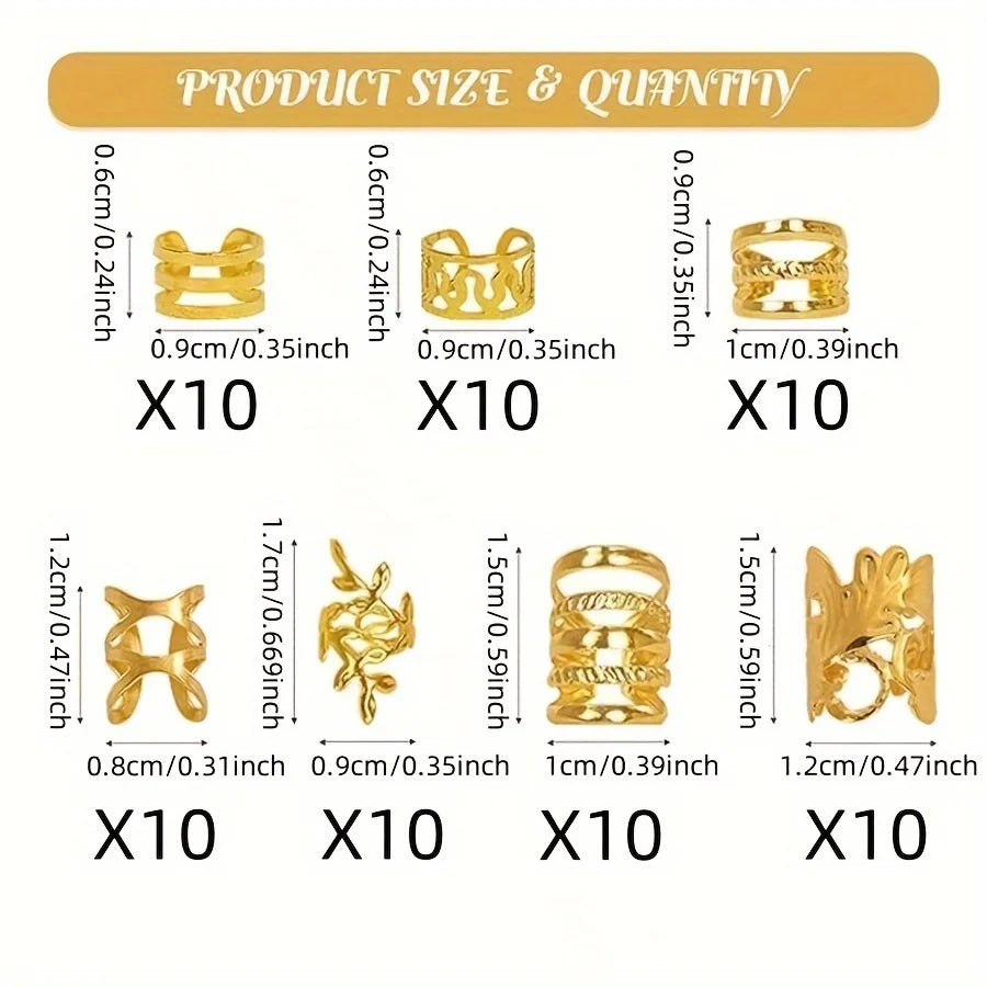 Hair beads and cuffs set for braids, 70-piece metal hair styling accessories by HSF Marketplace