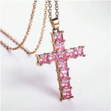 Gold multi-color crystal Jesus cross pendant necklace for women, stylish jewelry with a religious pendant, perfect for leisure and parties.