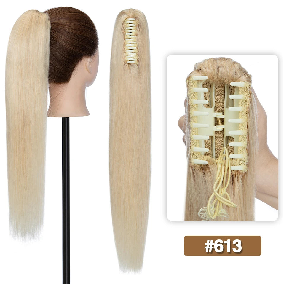 S-noilite straight human hair ponytail extension with claw clip, natural black, blonde, and brown tones