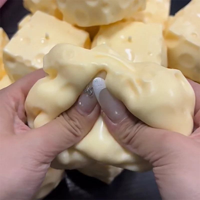 Cheese Cube Stress Ball Crunchy Squeeze Ball Squishy Toy Round Blocks Filled Fidget Toy ASMR Sensory Anti-Stress Festival Gift