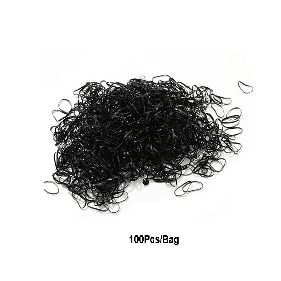 100-1000Pcs Black Disposable Rubber Band Elastic Hair Bands Girls Headband Children Ponytail Holder Bands Kids Hair Accessories