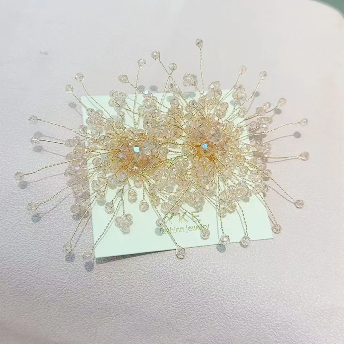 Sparkling snowflake stud earrings with crystal beaded flower design for bridal wedding jewelry by HSF Marketplace