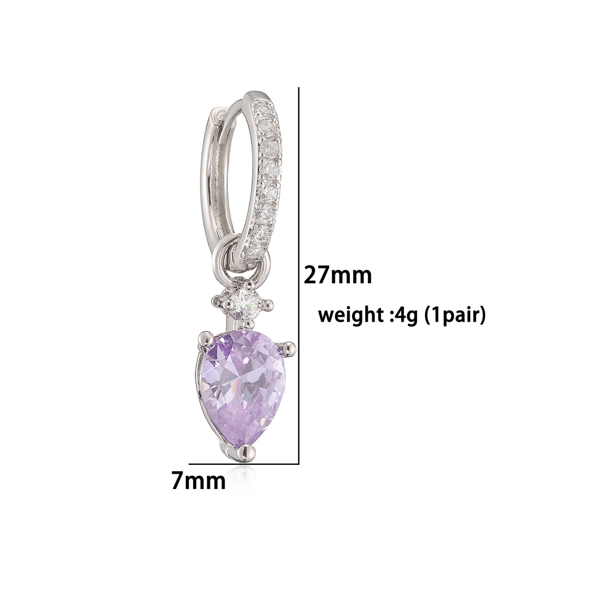 Gold-plated brass teardrop zircon charm hoop earrings for women, elegant evening jewelry