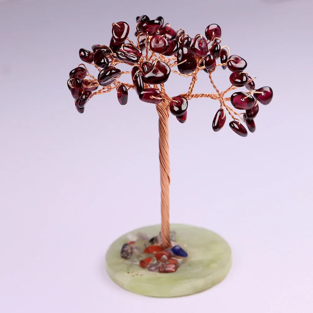 Amethyst Healing Crystals Tree Copper Wire Wrapped on Natural Stone Slice Base Home Desk Living Room Gemstone Decor Mini Sized