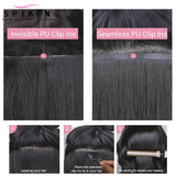 Chocolate brown straight human hair clip-in extensions, 7-piece invisible PU clip set, 100-120g Remy hair