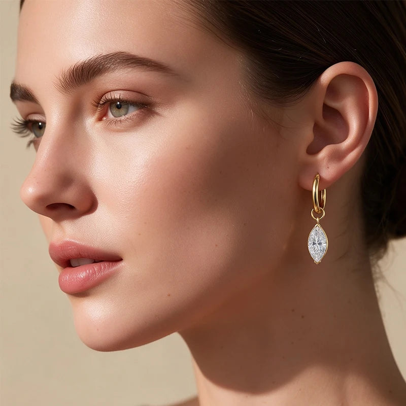 NeeTim D color marquise cut moissanite drop dangle earrings in 925 sterling silver hoop design