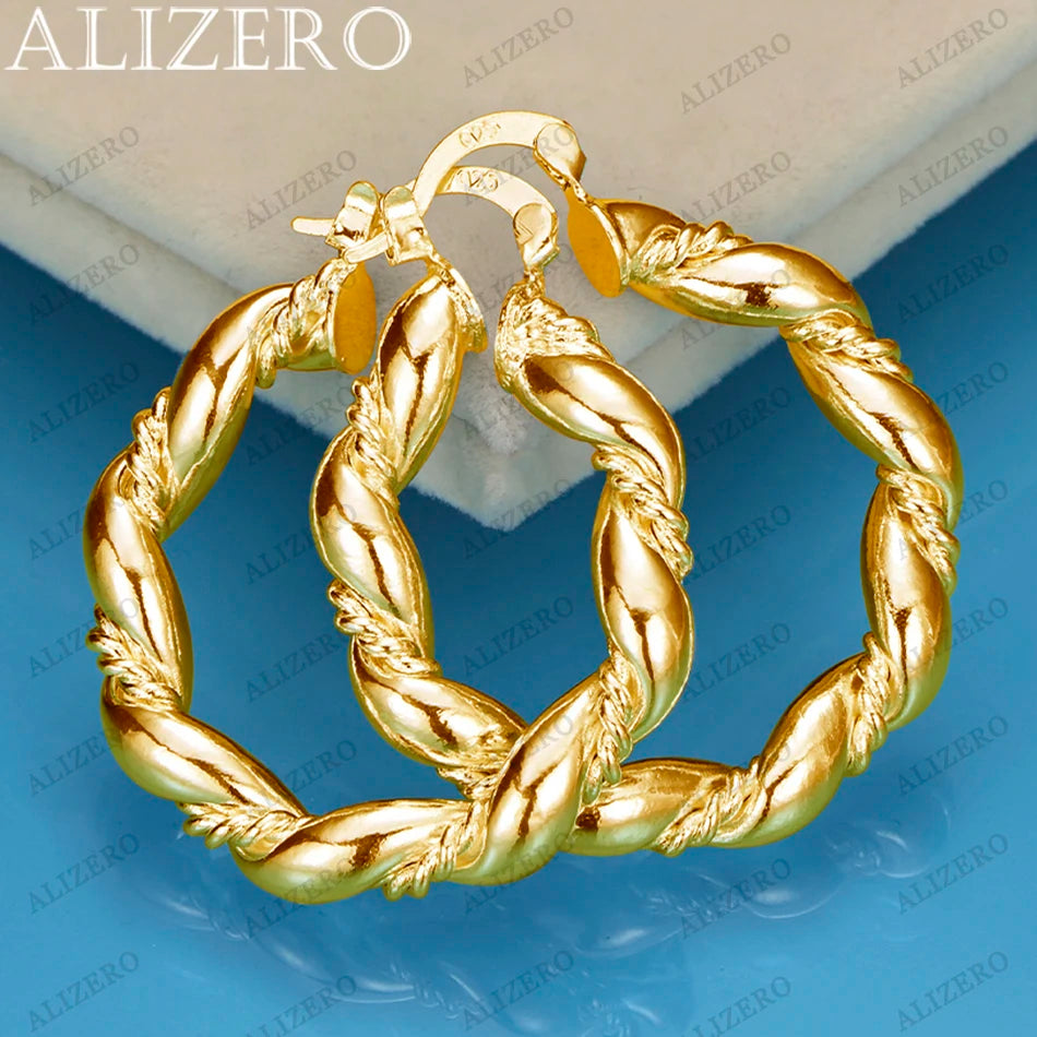 18K gold 30mm twisted rope circle hoop earrings for women, ALIZERO fashion jewelry