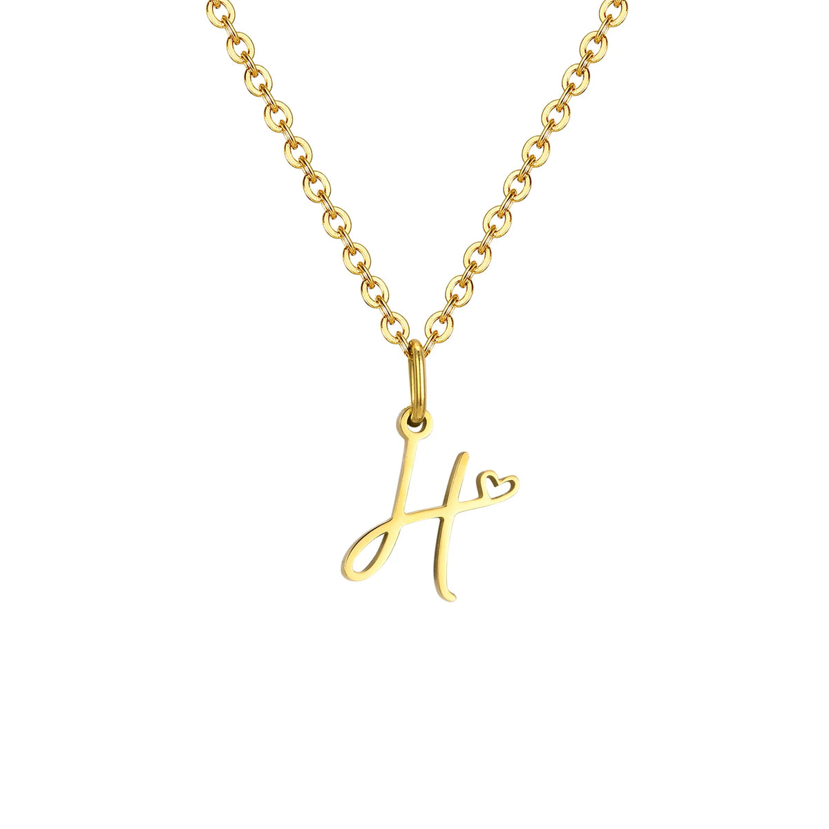 Gold plated dainty heart initial necklace for women featuring a waterproof stainless steel monogram A-Z pendant.