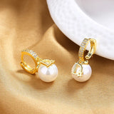 Stainless steel dangle earrings with pearl and zircon accents for women by HSF Marketplace