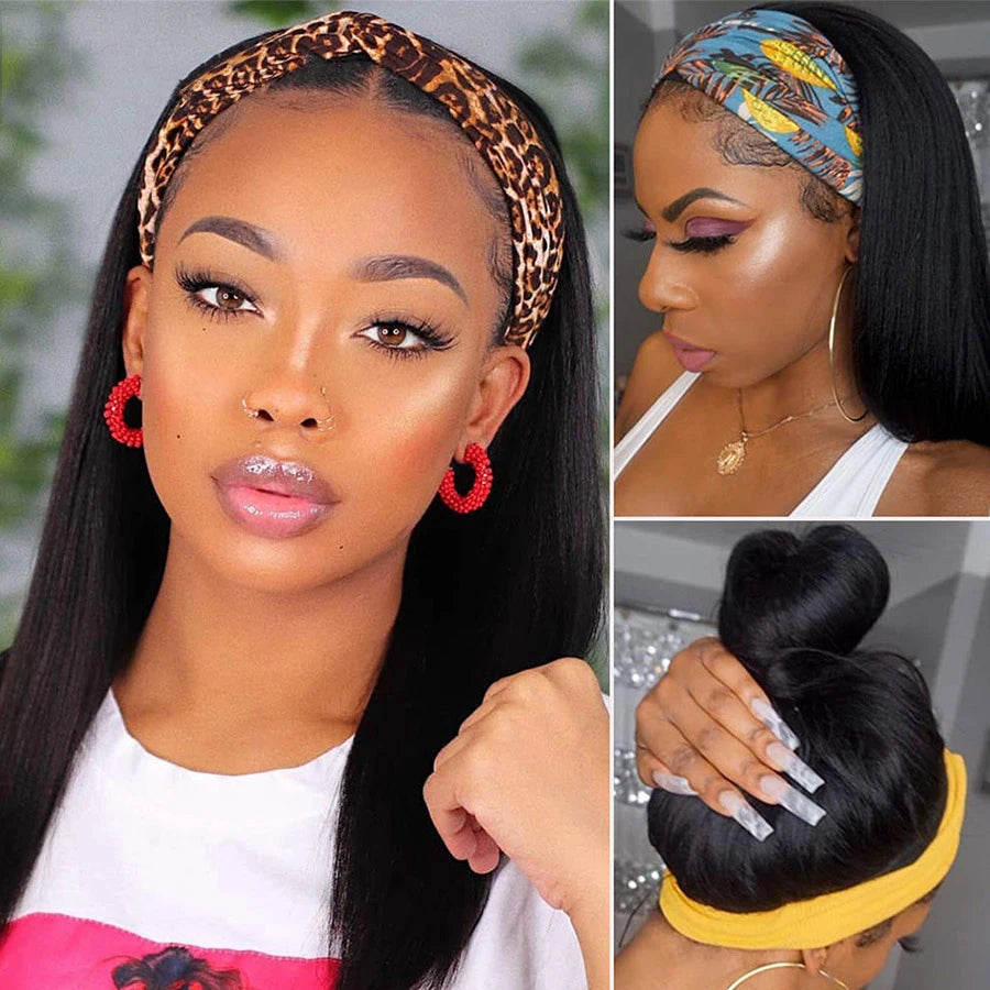 Black women's straight human hair headband wig, glueless lace-free design by HSF Marketplace