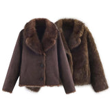 Women's long-sleeve double-sided faux fur jacket, thick warm casual coat by HSF Marketplace