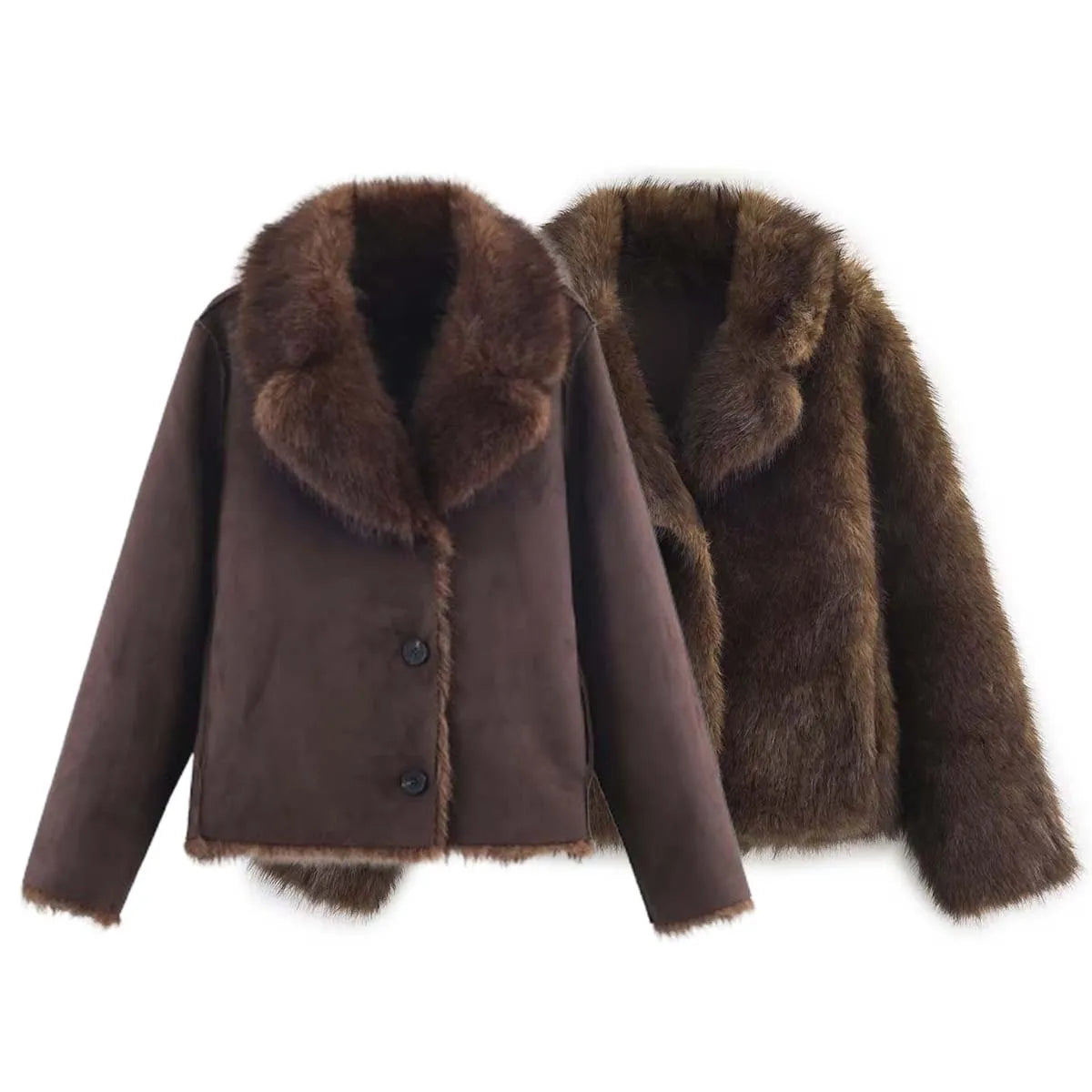 Women's long-sleeve double-sided faux fur jacket, thick warm casual coat by HSF Marketplace