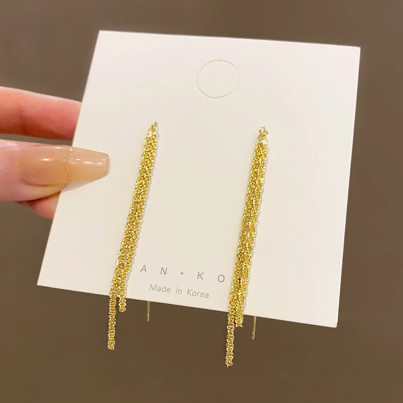 Long tassel dangle earrings for women in trendy Korean style, HSF Marketplace jewelry