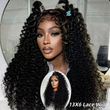 Deep wave lace front wig with 13x6 HD lace, Burmese curly human hair, 26 inches, pre-plucked, high-density Brazilian curly wig for black women