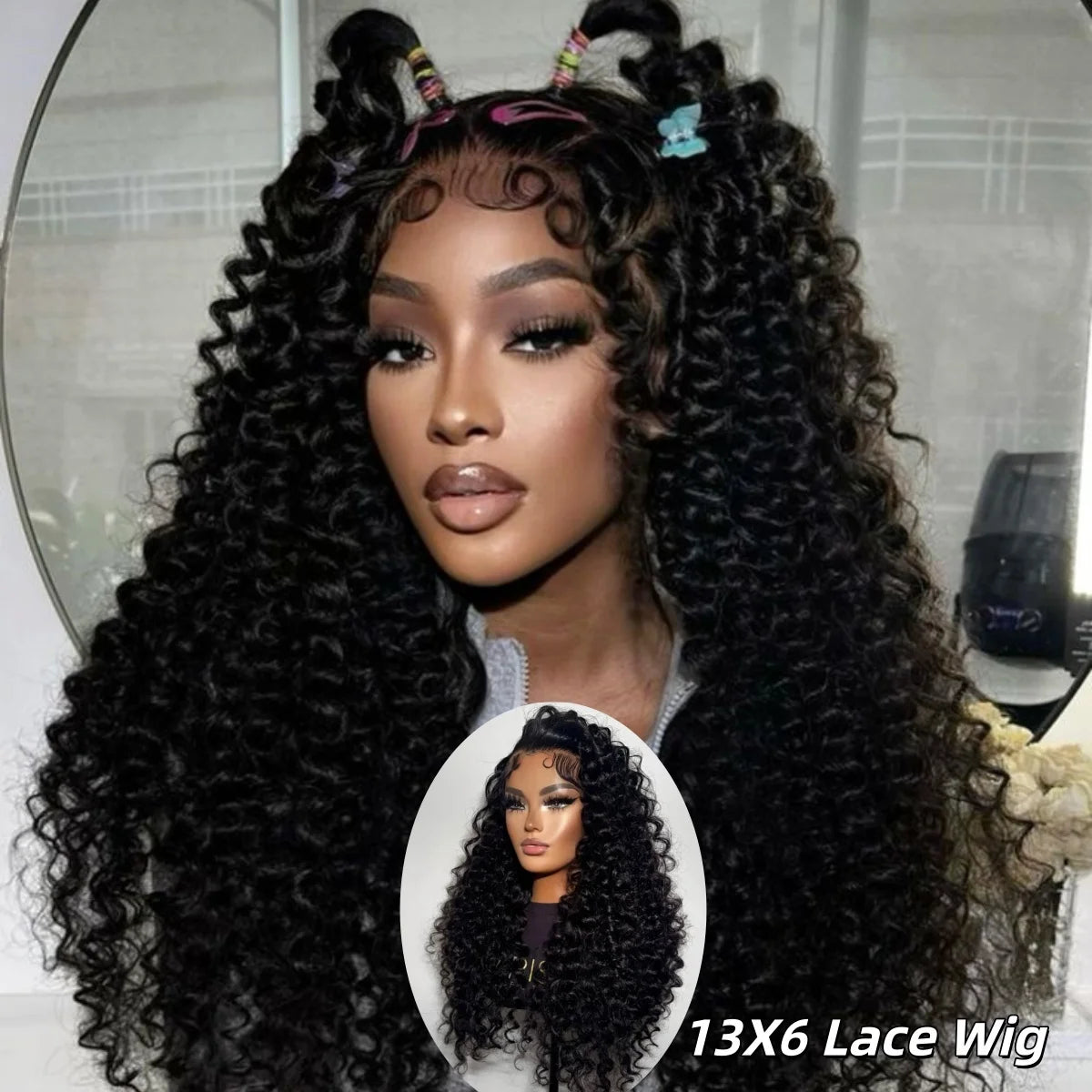 Deep wave lace front wig with 13x6 HD lace, Burmese curly human hair, 26 inches, pre-plucked, high-density Brazilian curly wig for black women