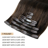 HSF Marketplace invisible PU clip-in human hair extensions, 7-piece set with injected PU tape weft, 12–24 inch
