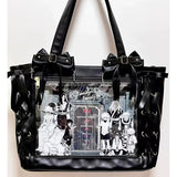 Cute Japanese ribbon ita bag, aesthetic transparent tote handbag for girls with clear display window