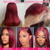 Burgundy 99J short straight human hair wig with 13x4 frontal lace, red bob style by HSF Marketplace