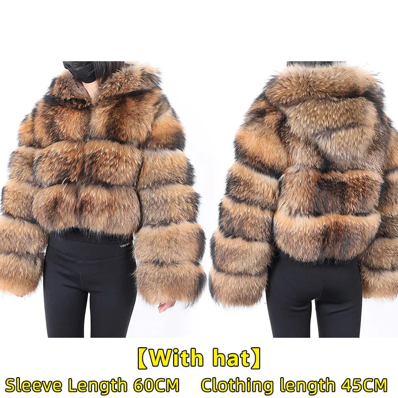 Women's luxury thick real raccoon fur coat in plus sizes by HSF Marketplace